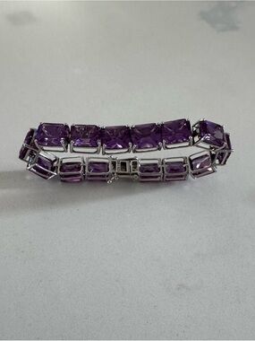 925 Sterling Silver Tennis Bracelet Natural Amethyst Gemstone Round Bracelet